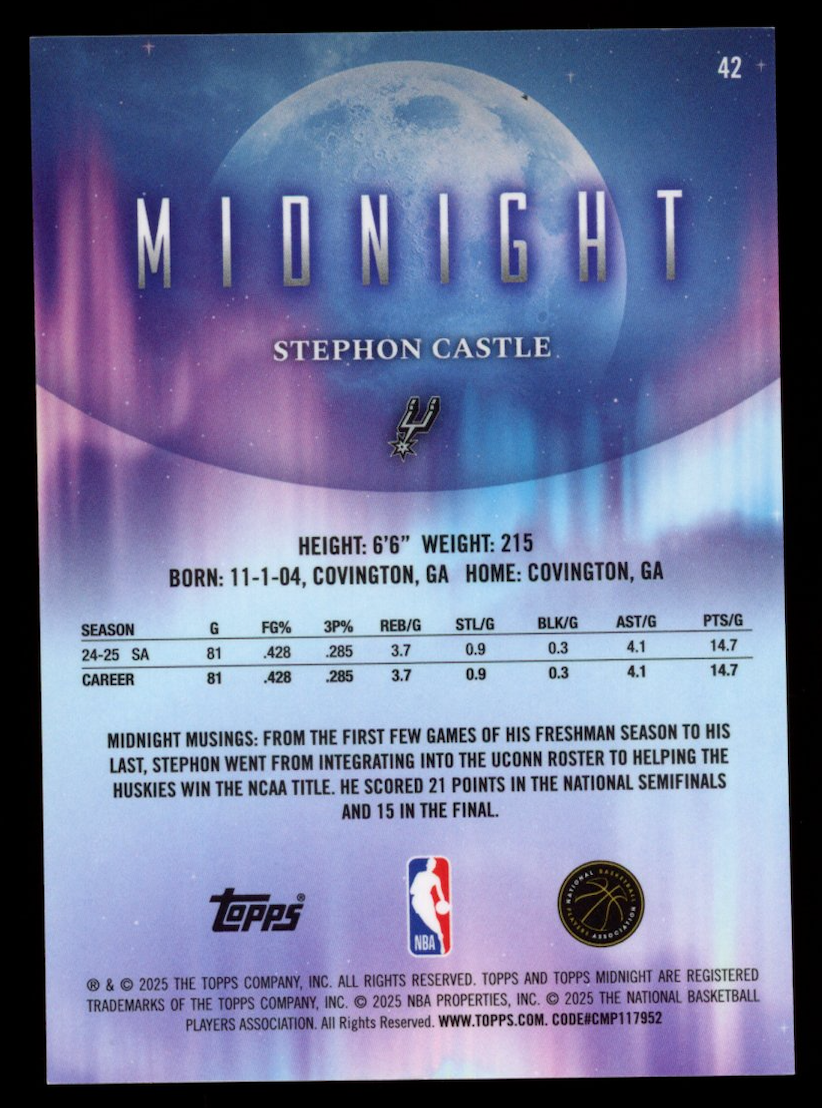 STEPHON CASTLE 2025-26 Topps Midnight Dusk Parallel /75 #42 Spurs
