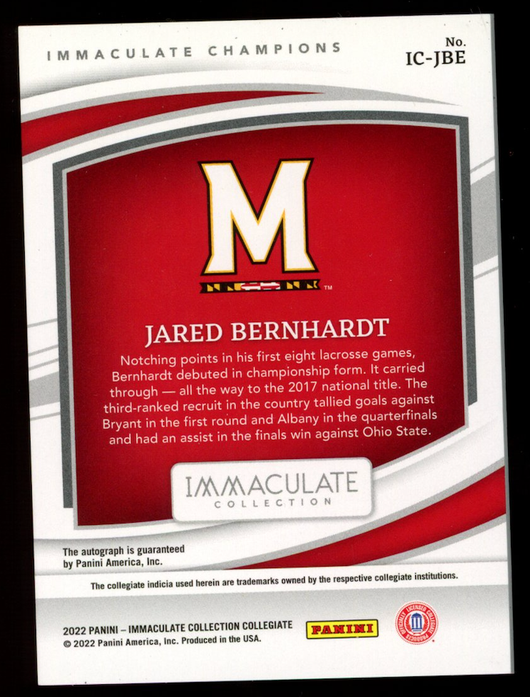 JARED BERNHARDT 2022 Panini Immaculate Collection Collegiate Auto Blue /25