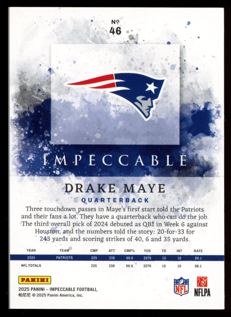 DRAKE MAYE 2025 Panini Impeccable Silver /80 #46 New England Patriots