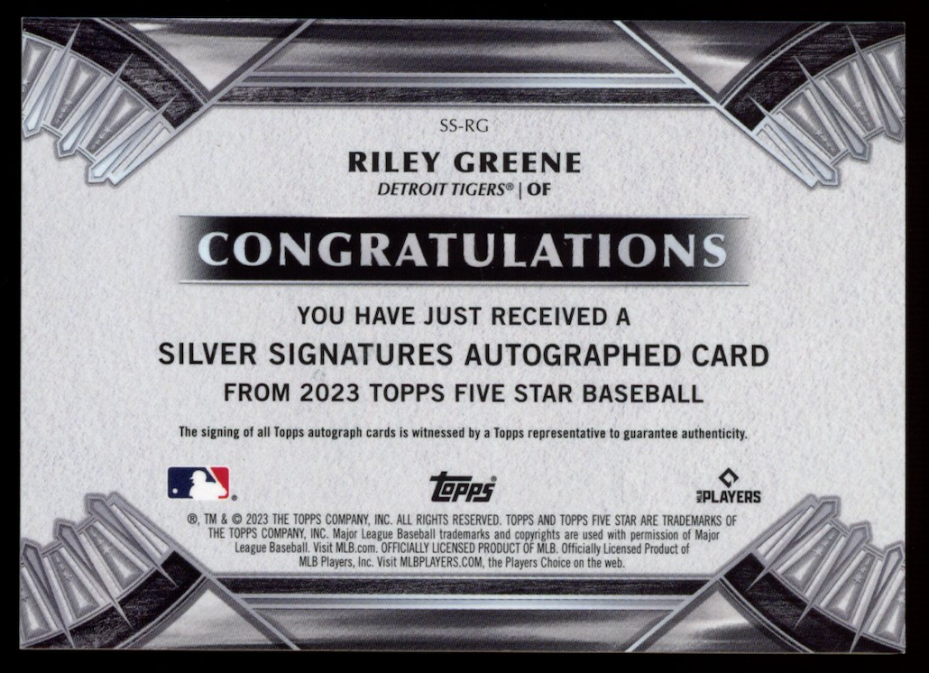 RILEY GREENE 2023 Topps Five Star Silver Signatures Rookie Auto Gold /10 Tigers