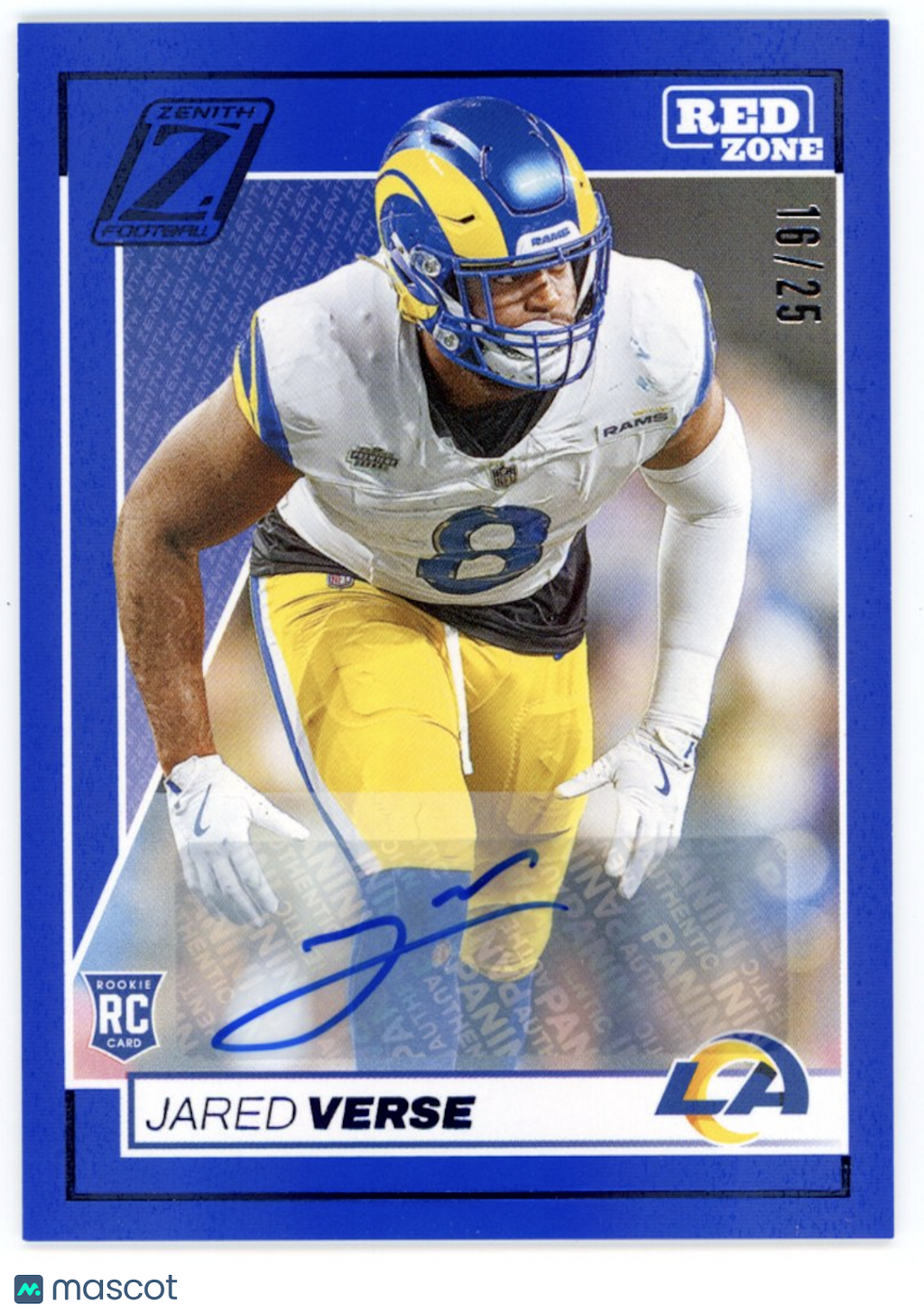 JARED VERSE 2024 Panini Zenith Red Zone Blue Rookie Auto /25 #142 Rams