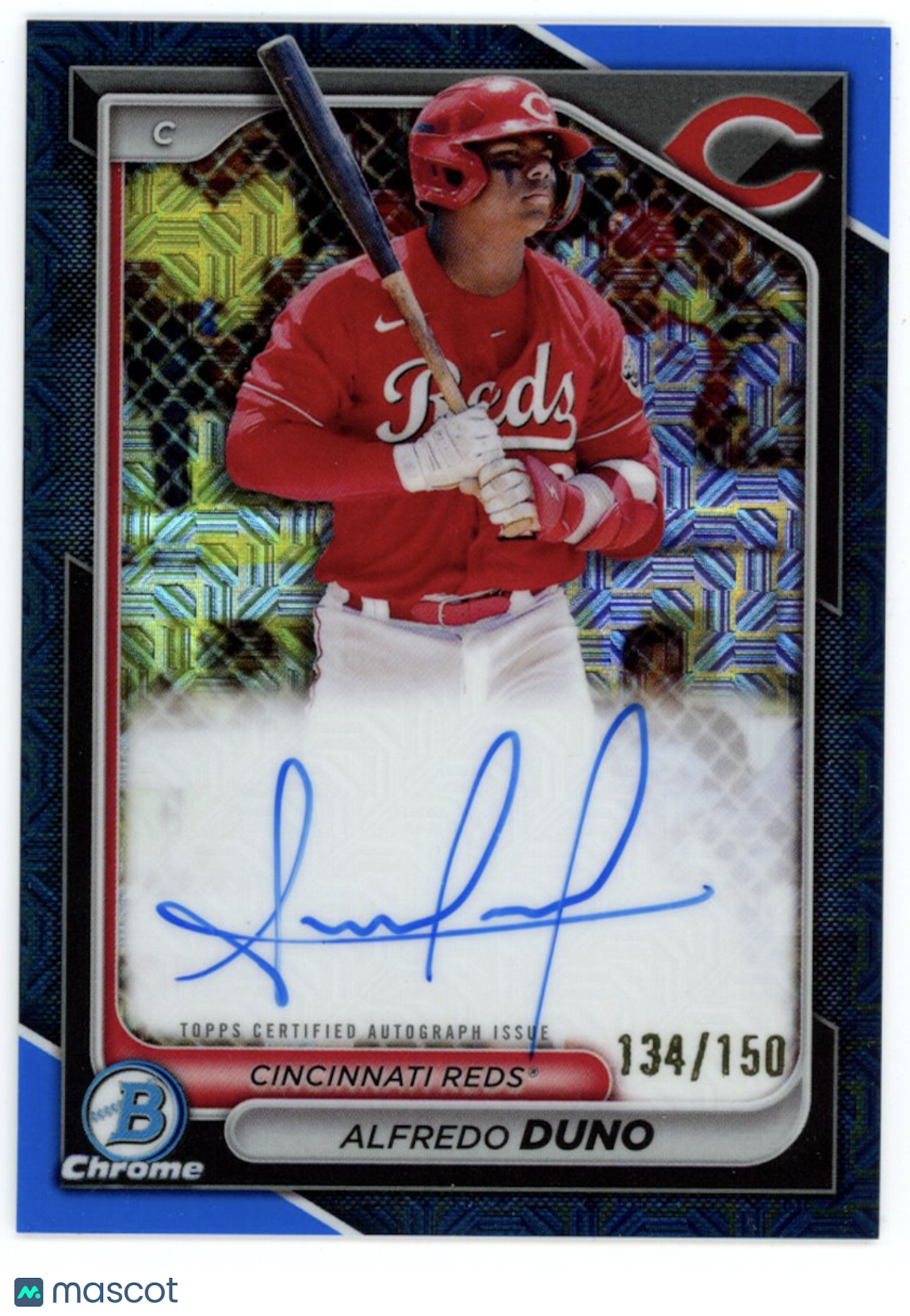 ALFREDO DUNO 2024 Bowman Chrome Mega Auto Blue Mojo Refractor /150 #BMA-AD Reds
