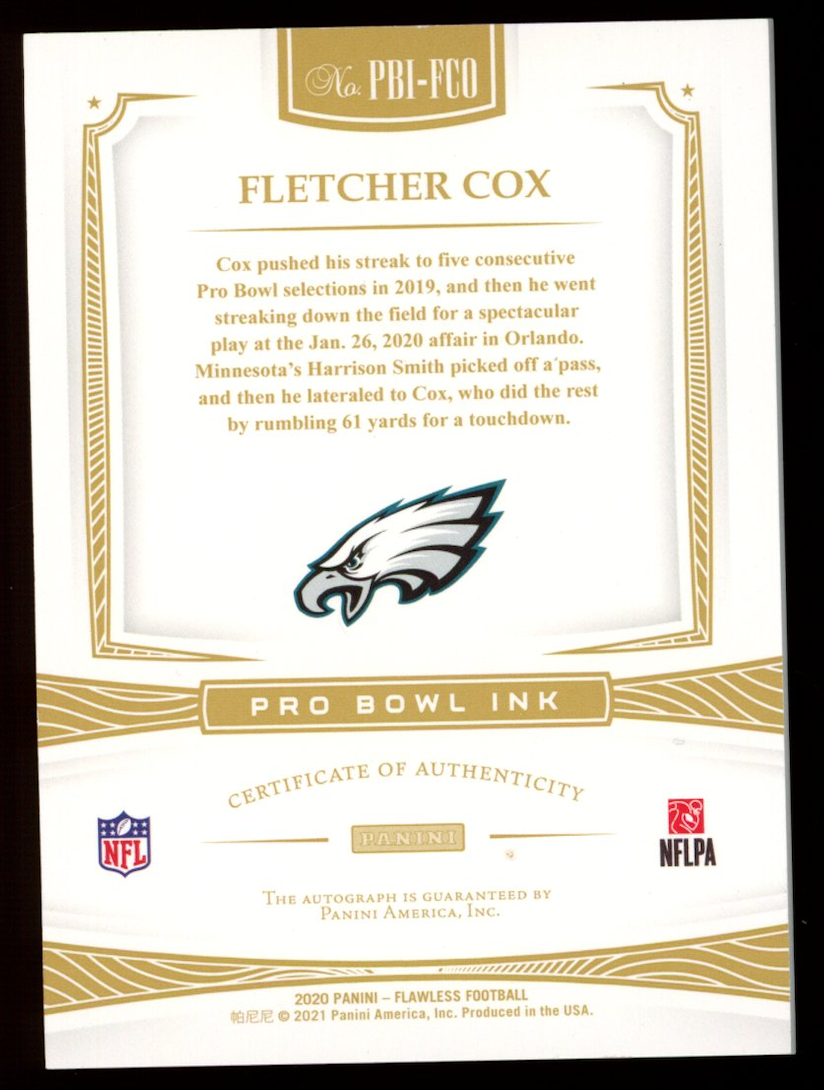FLETCHER COX 2021 Panini Flawless Pro Bowl Ink Auto Ruby /15 #PBI-FCO Eagles