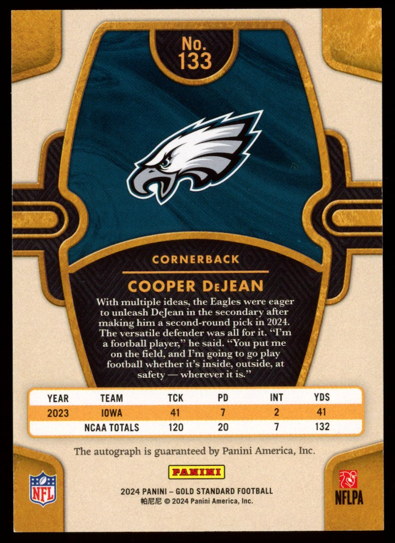 COOPER DEJEAN 2024 Panini Gold Standard Rookie Auto /299 #133 Eagles