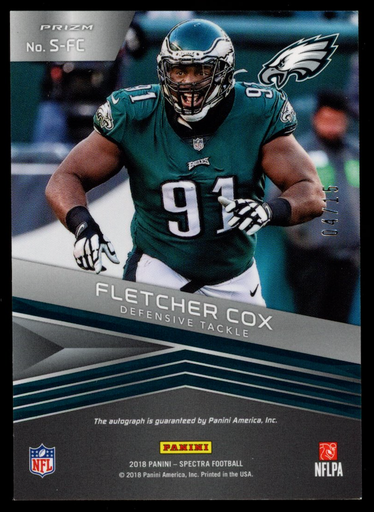 FLETCHER COX 2018 Panini Spectra Signatures Auto Neon Pink Prizm /15 #SFC Eagles