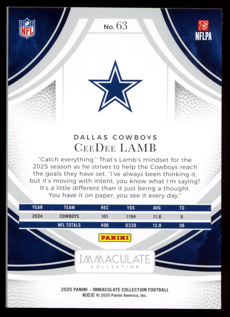 CEEDEE LAMB 2025 Panini Immaculate Collection Cleats Ruby /75 #63 Cowboys