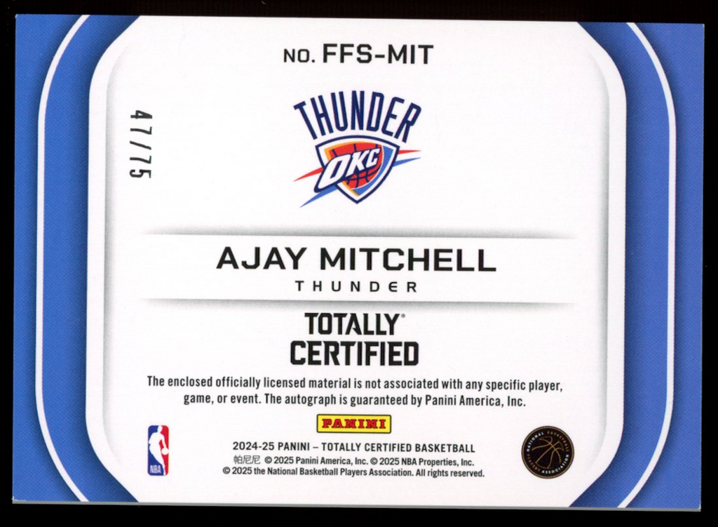 AJAY MITCHELL 2024-25 Totally Certified Rookie Patch Auto Red /75 #FFS-MIT