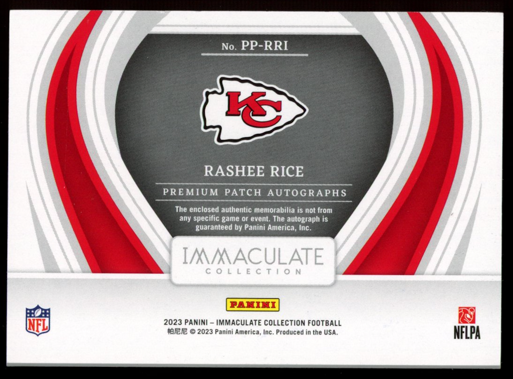 RASHEE RICE 2023 Panini Immaculate Premium Rookie Patch Auto /99 #PP-RRI Chiefs