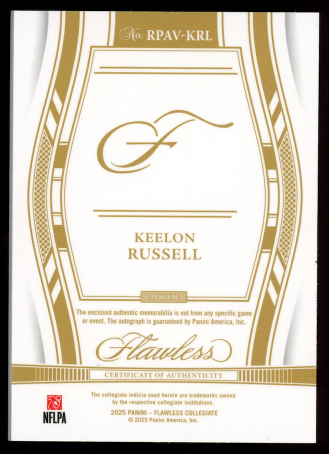 KEELON RUSSELL 2025 Panini Flawless Collegiate Rated Prospect Patch Auto /25