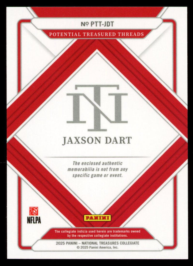 JAXSON DART 2025 Panini National Treasures Collegiate Rookie Threads Patch /25