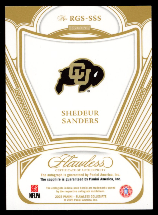 SHEDEUR SANDERS 2025 Panini Flawless Rookie Gems Sapphire Auto /15 #RGS-SSS