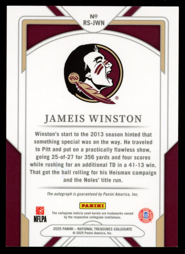 JAMEIS WINSTON 2025 Panini National Treasures Collegiate Reflections Auto /99