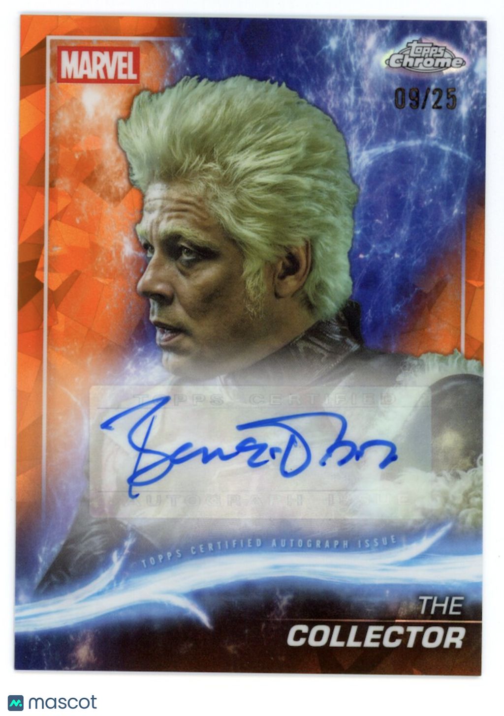 BENICIO DEL TORO 2025 Topps Chrome Marvel Sapphire Orange Refractor Auto /25