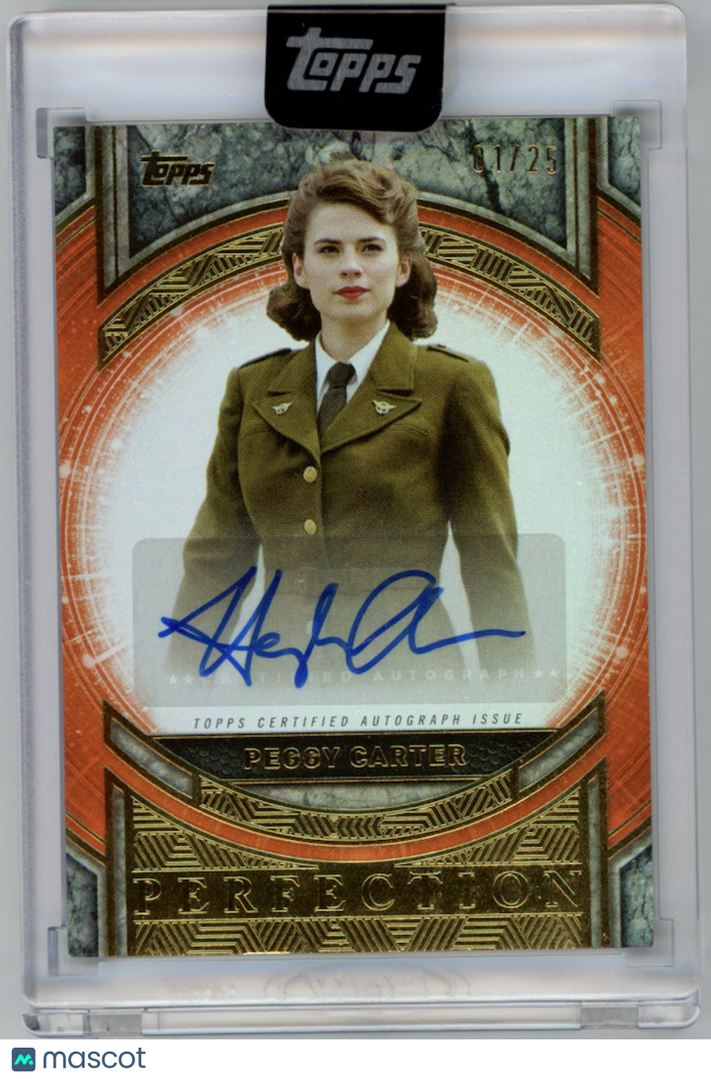 PEGGY CARTER HAYLEY ATWELL Topps Marvel The Collector Perfection Auto Orange /25