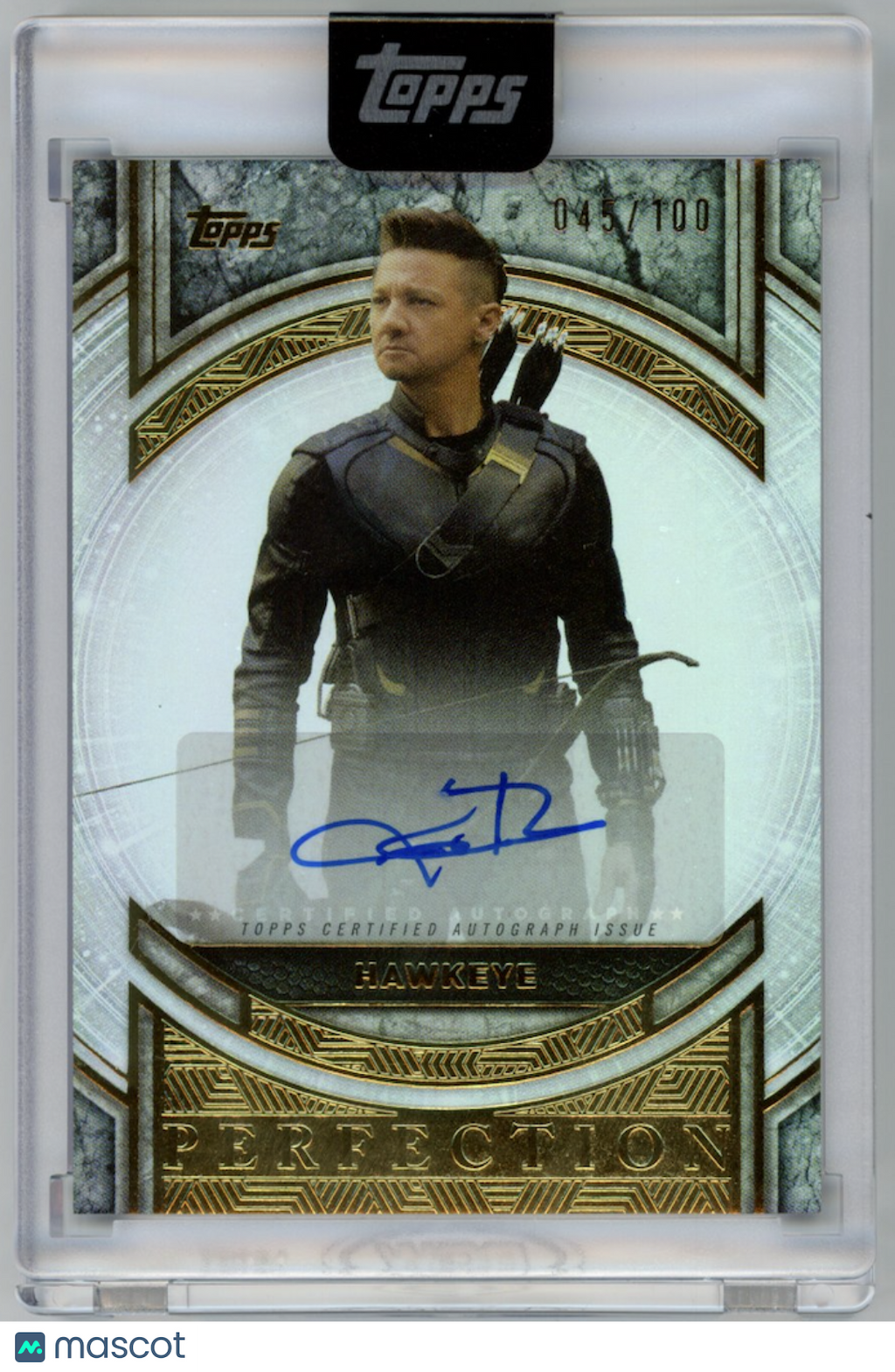 HAWKEYE JEREMY RENNER 2025 Topps Marvel The Collector Perfection Auto /100 #MPJR