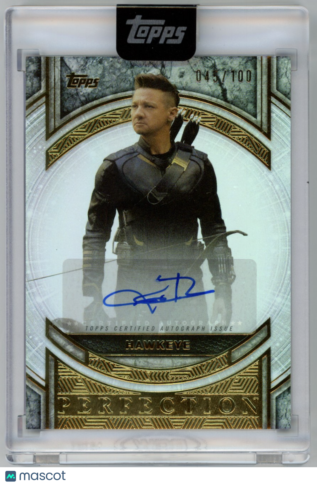 HAWKEYE JEREMY RENNER 2025 Topps Marvel The Collector Perfection Auto /100 #MPJR