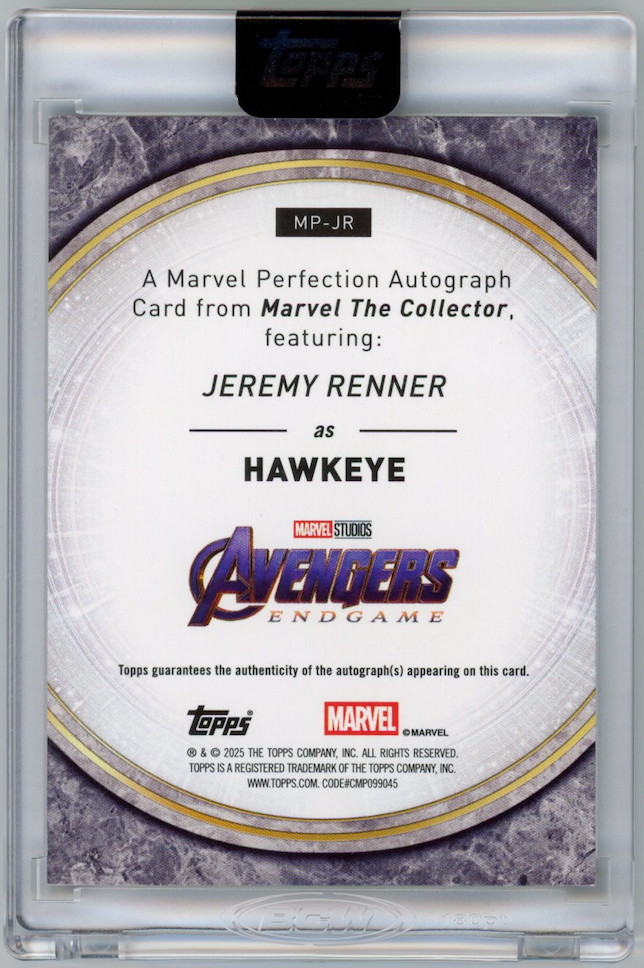HAWKEYE JEREMY RENNER 2025 Topps Marvel The Collector Perfection Auto Black /10