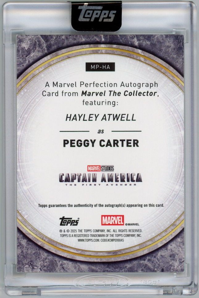 PEGGY CARTER HAYLEY ATWELL Topps Marvel The Collector Perfection Auto Orange /25