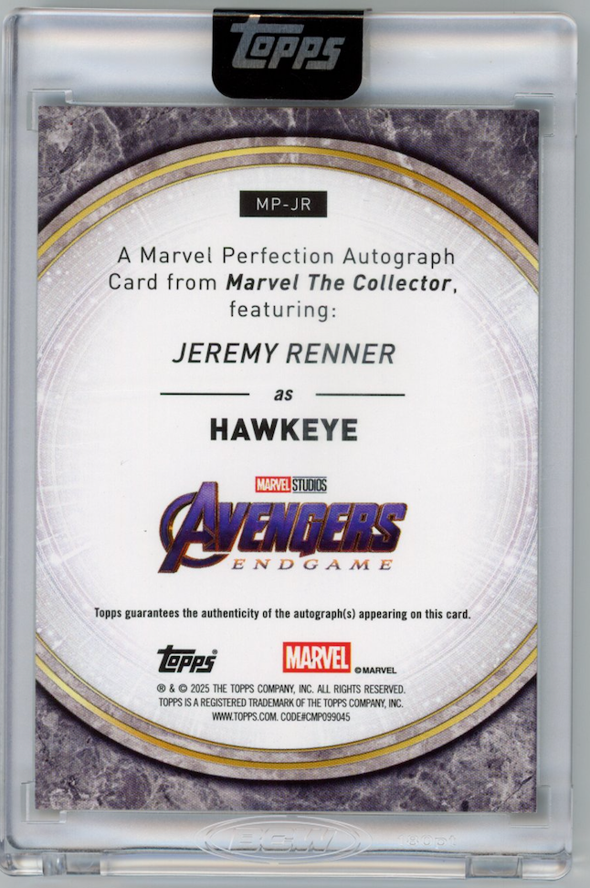 HAWKEYE JEREMY RENNER 2025 Topps Marvel The Collector Perfection Auto /100 #MPJR