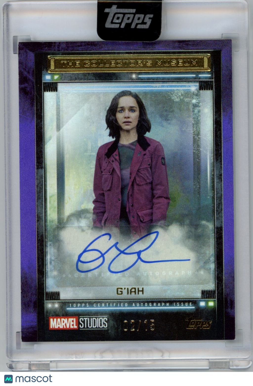 G'IAH EMILIA CLARKE 2025 Topps Marvel The Collector Museum Purple Auto /15 #TMEC