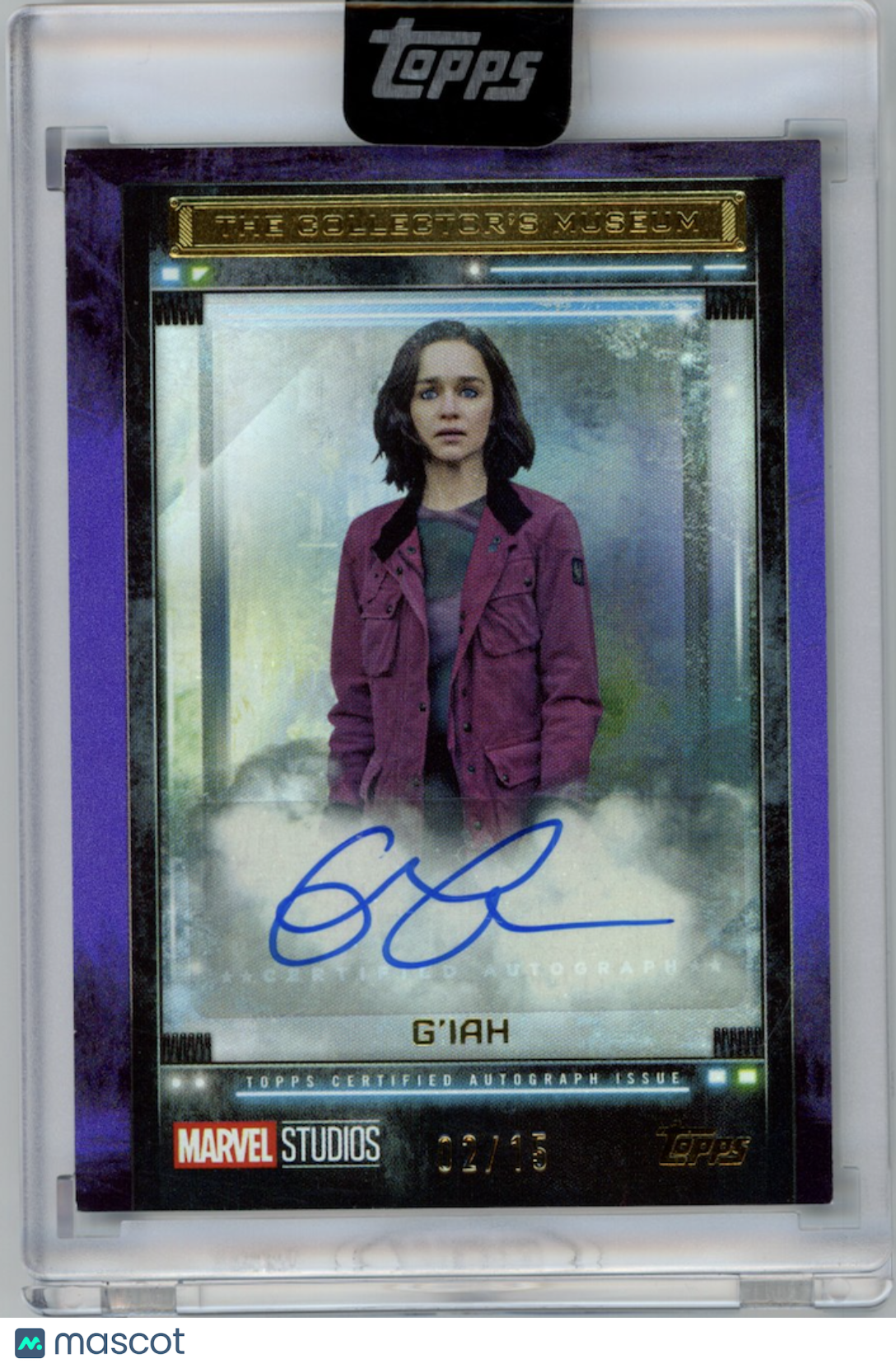 G'IAH EMILIA CLARKE 2025 Topps Marvel The Collector Museum Purple Auto /15 #TMEC