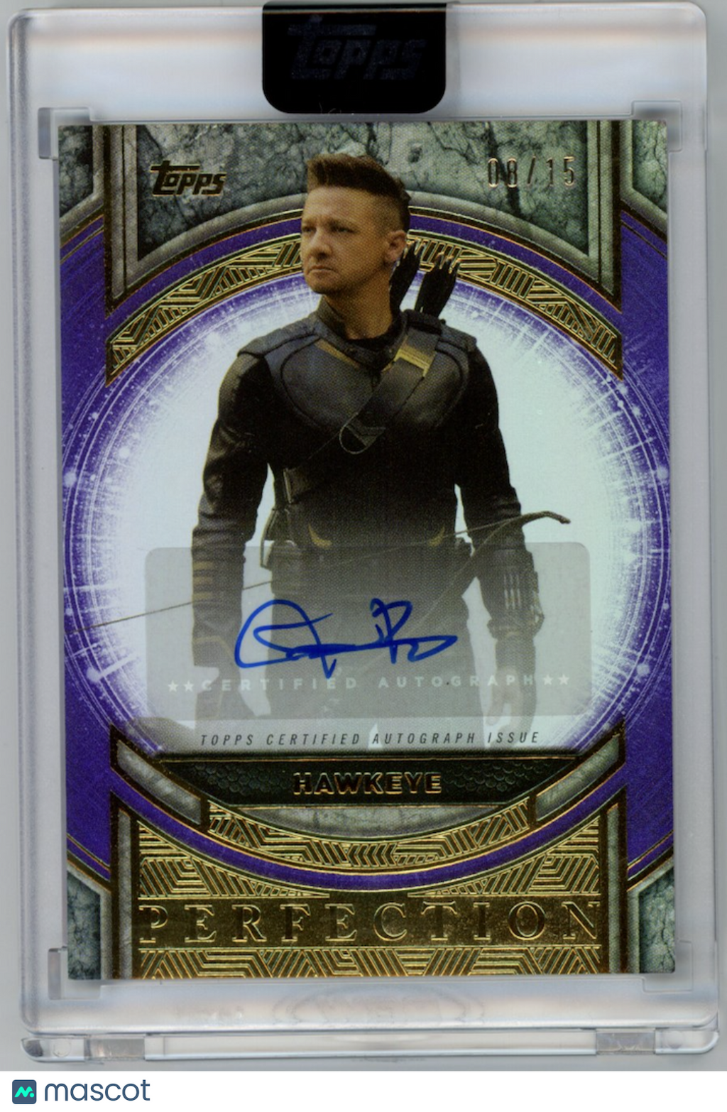 HAWKEYE JEREMY RENNER 2025 Topps Marvel The Collector Perfection Auto Purple /15