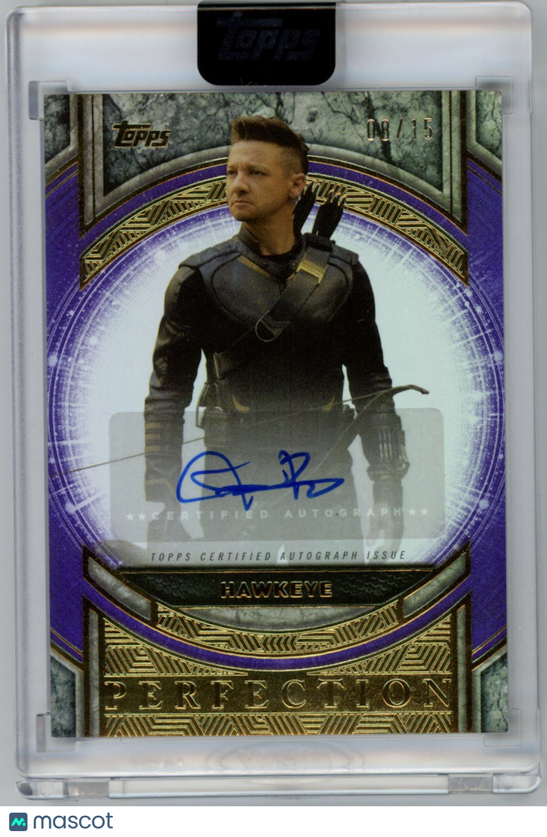 HAWKEYE JEREMY RENNER 2025 Topps Marvel The Collector Perfection Auto Purple /15