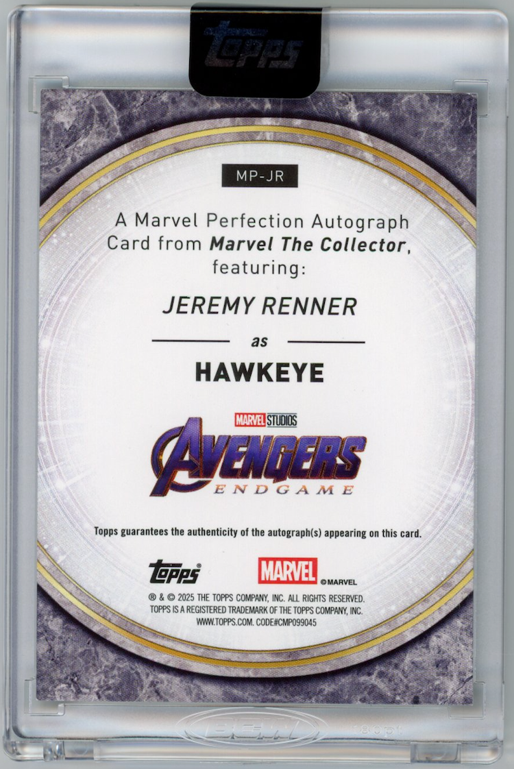 HAWKEYE JEREMY RENNER 2025 Topps Marvel The Collector Perfection Auto Purple /15