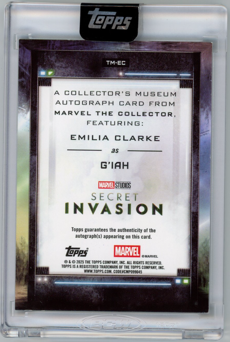G'IAH EMILIA CLARKE 2025 Topps Marvel The Collector Museum Purple Auto /15 #TMEC