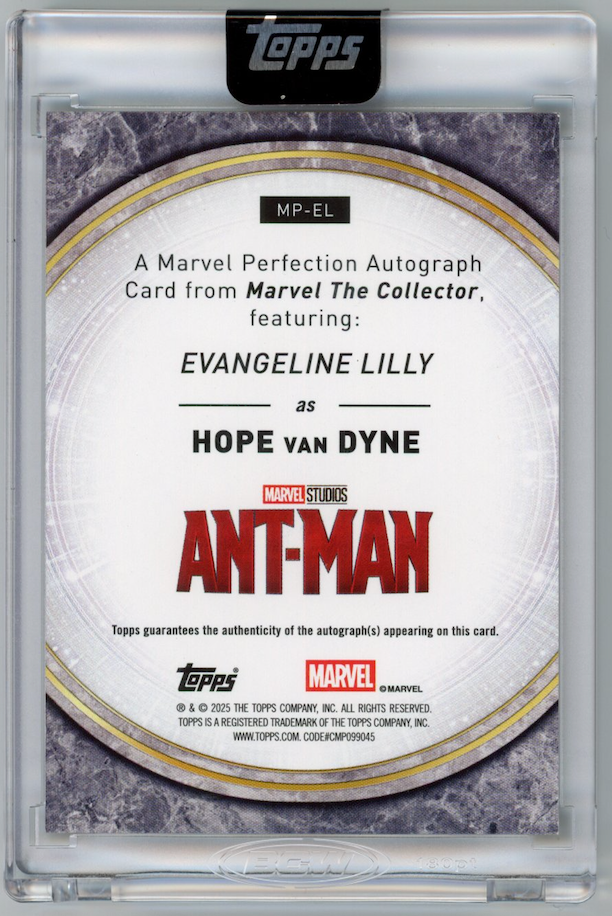 HOPE VAN DYNE EVANGELINE LILLY 2025 Topps Marvel The Collector Auto Orange /25