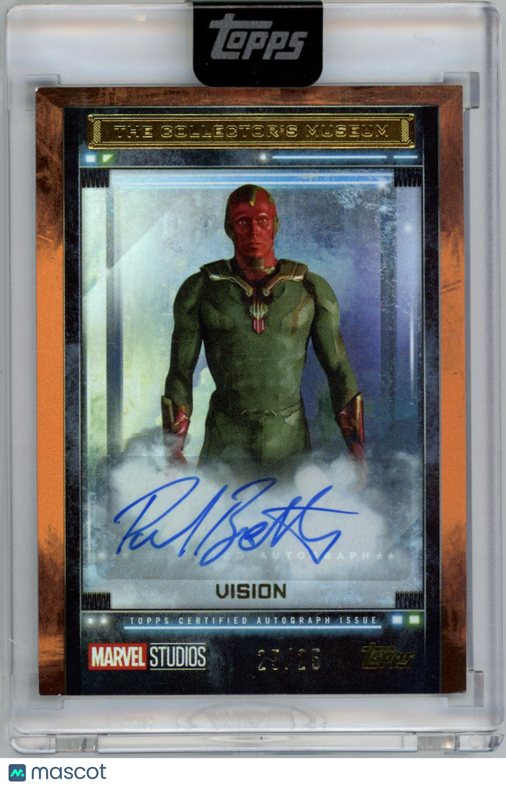 VISION PAUL BETTANY 2025 Topps Marvel The Collector Museum Orange Auto /25 #TMPB