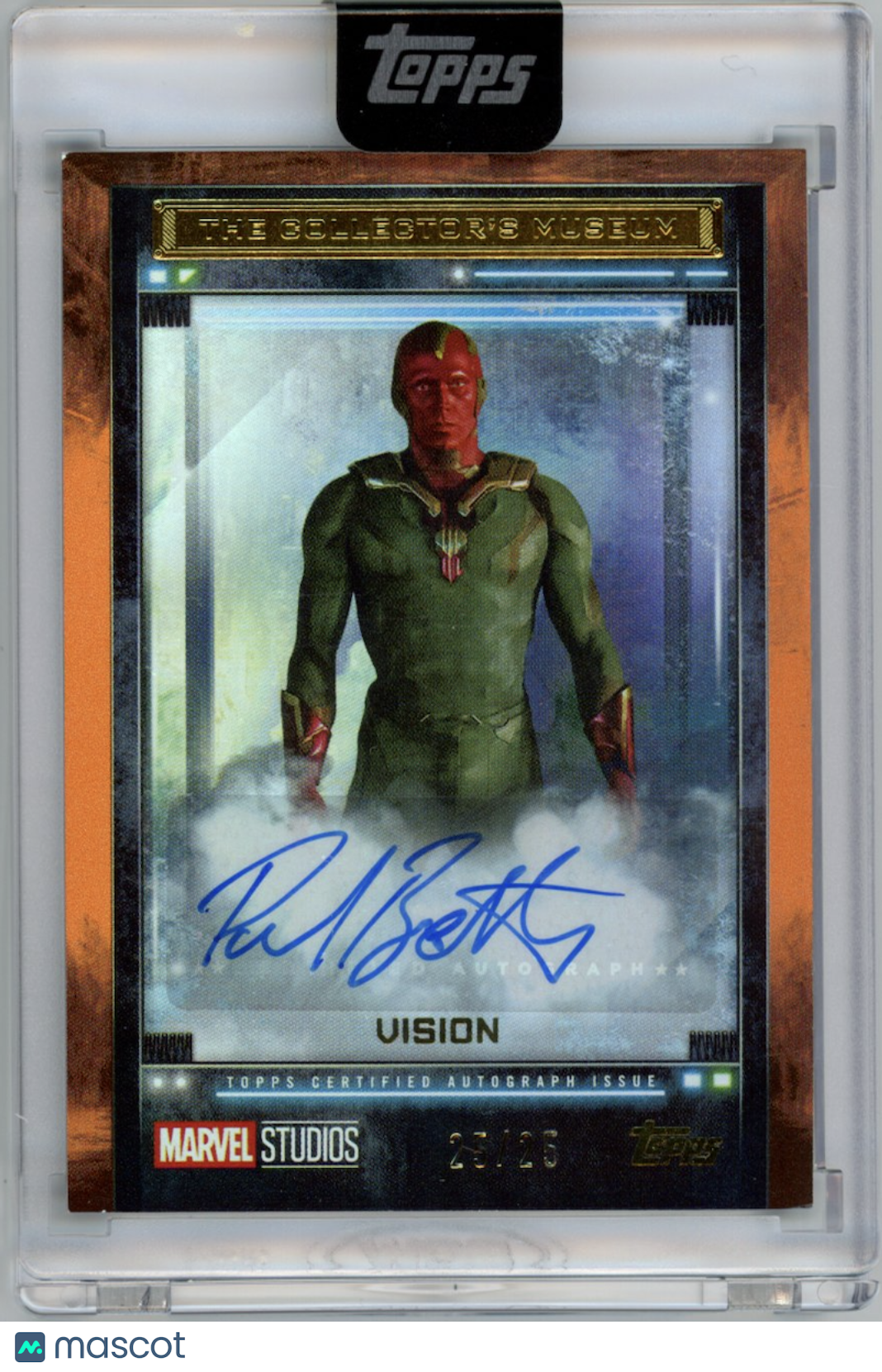 VISION PAUL BETTANY 2025 Topps Marvel The Collector Museum Orange Auto /25 #TMPB