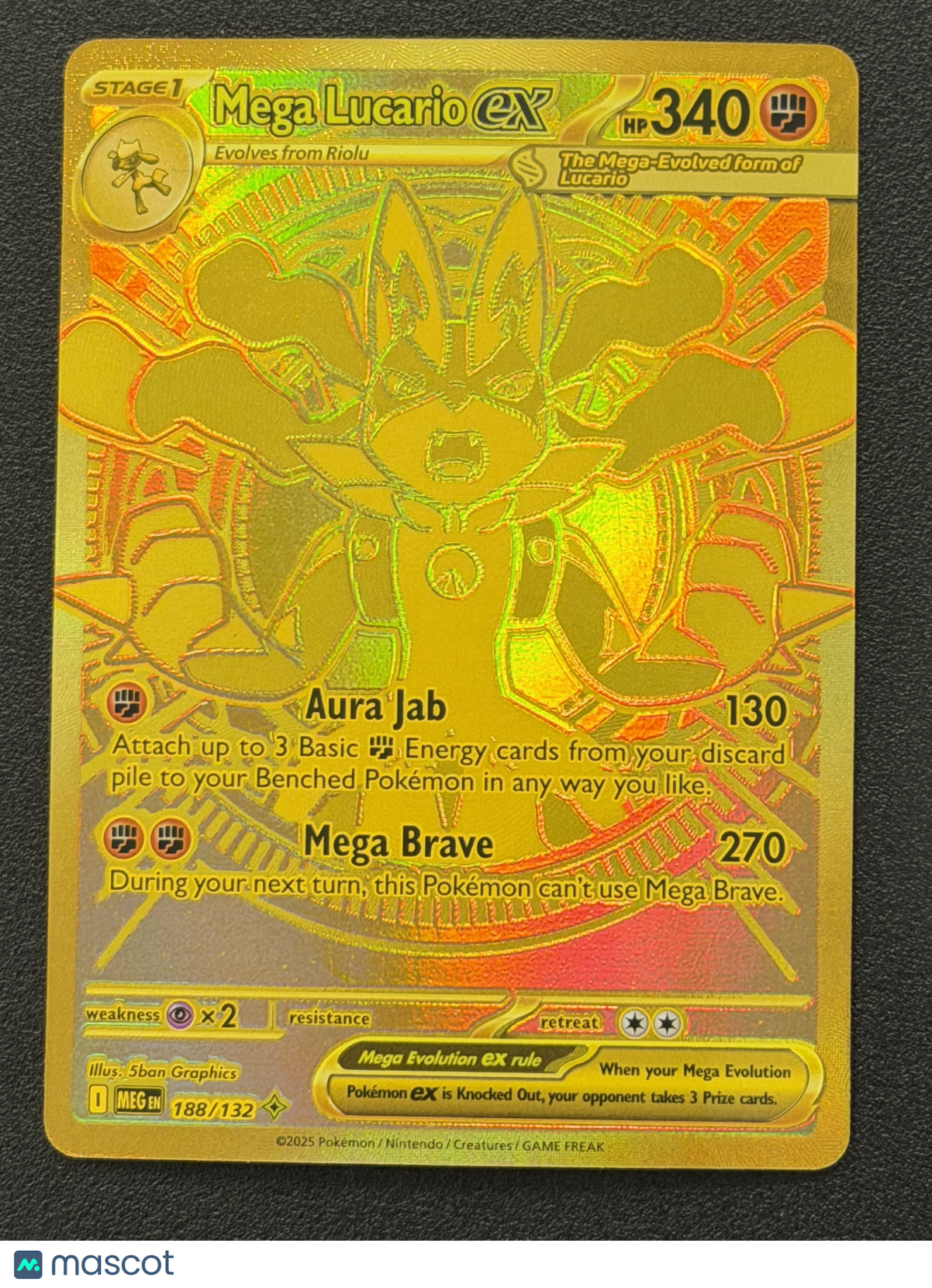 MEGA LUCARIO EX 2025 Pokemon Mega Evolution Gold Mega Hyper Rare #188/132