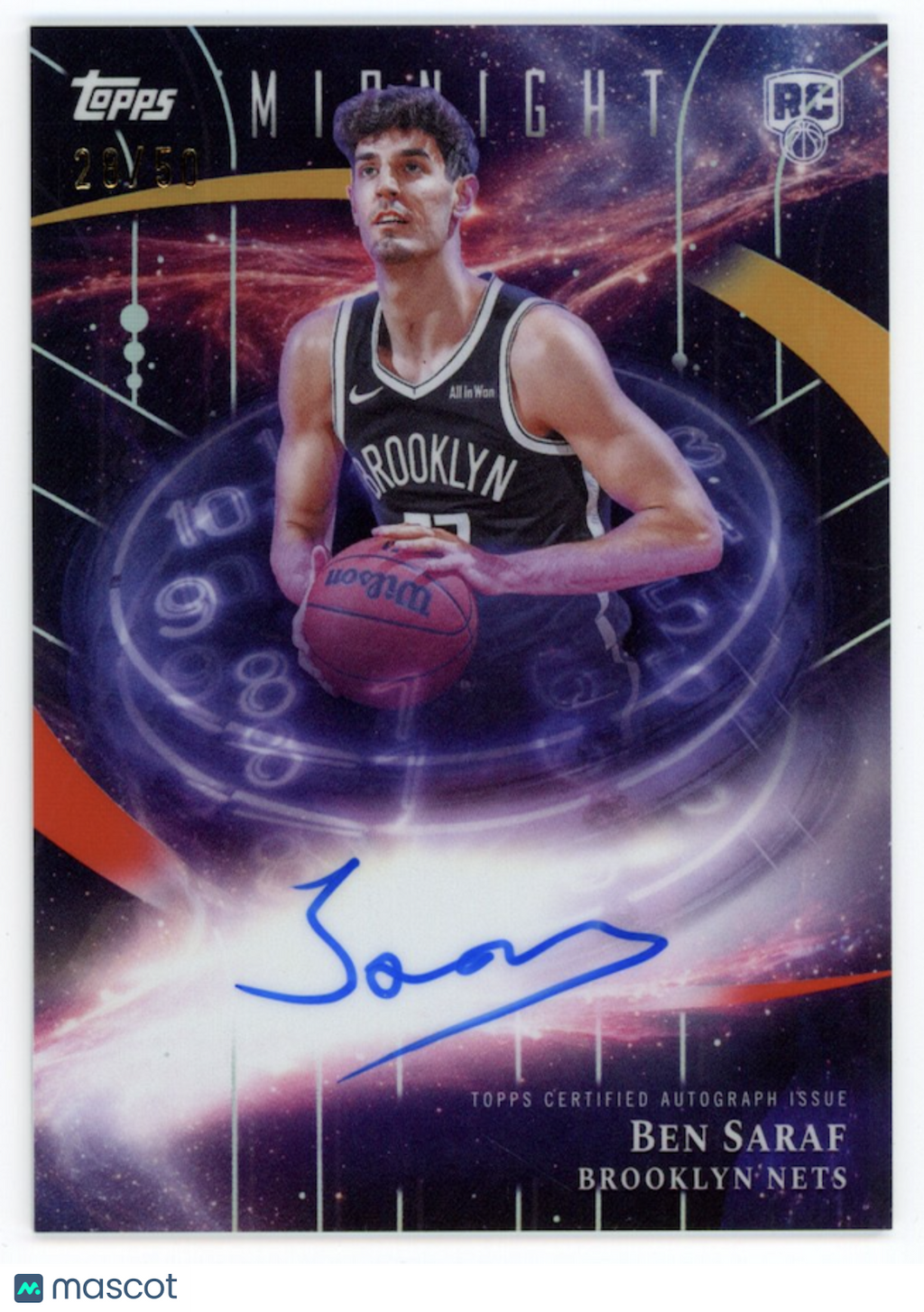 BEN SARAF 2025-26 Topps Midnight Stroke of Rookie Auto Summer Solstice /50 Nets