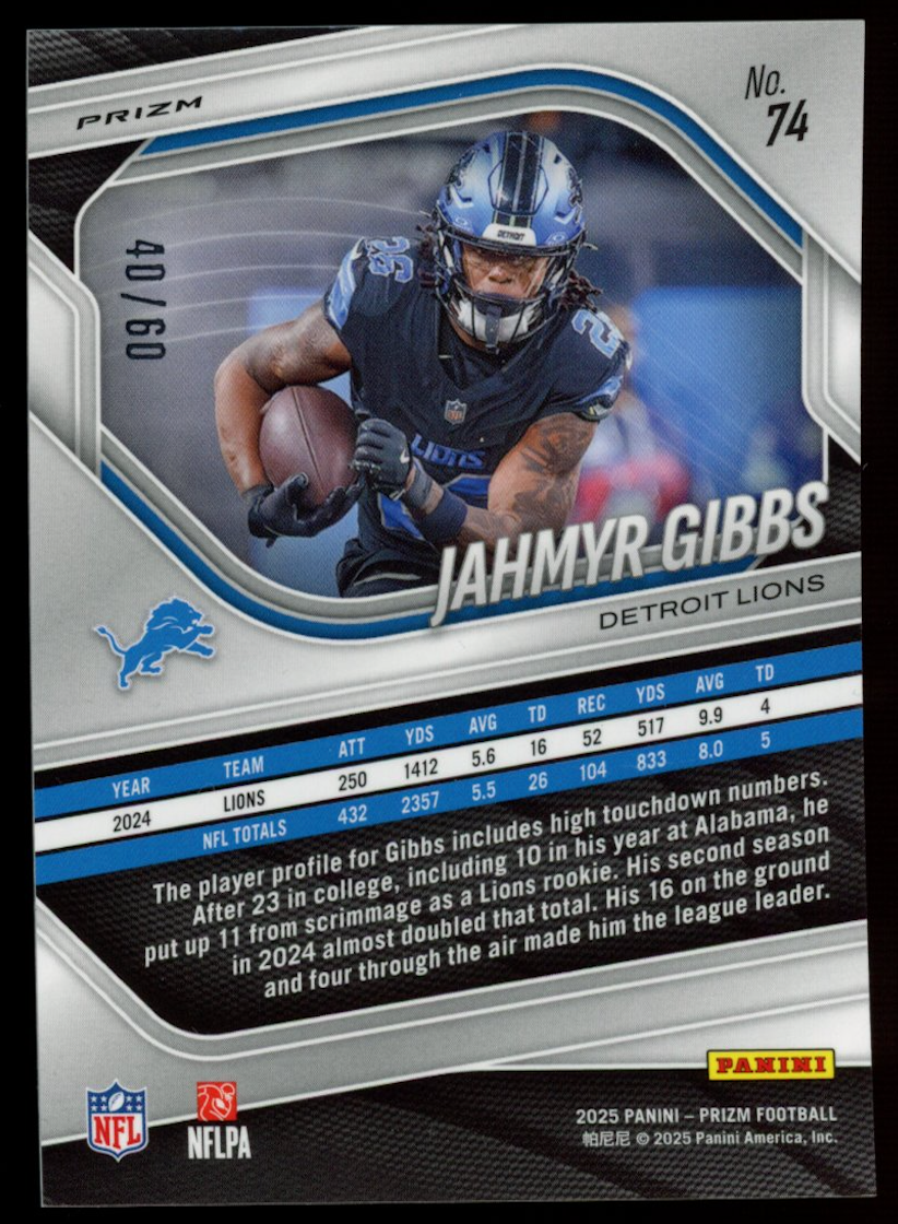 JAHMYR GIBBS 2025 Panini Prizm Super Bowl 60 SSP /60 #74 Lions