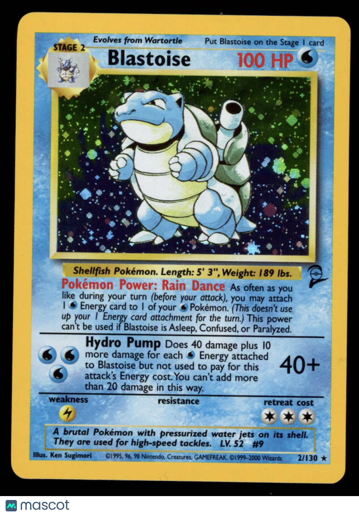 BLASTOISE 2000 Pokemon Base Set 2 Holo Rare #2/130