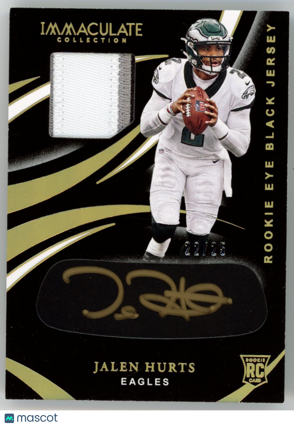 JALEN HURTS 2020 Panini Immaculate Rookie Eye Black Jersey Patch Auto Gold /25