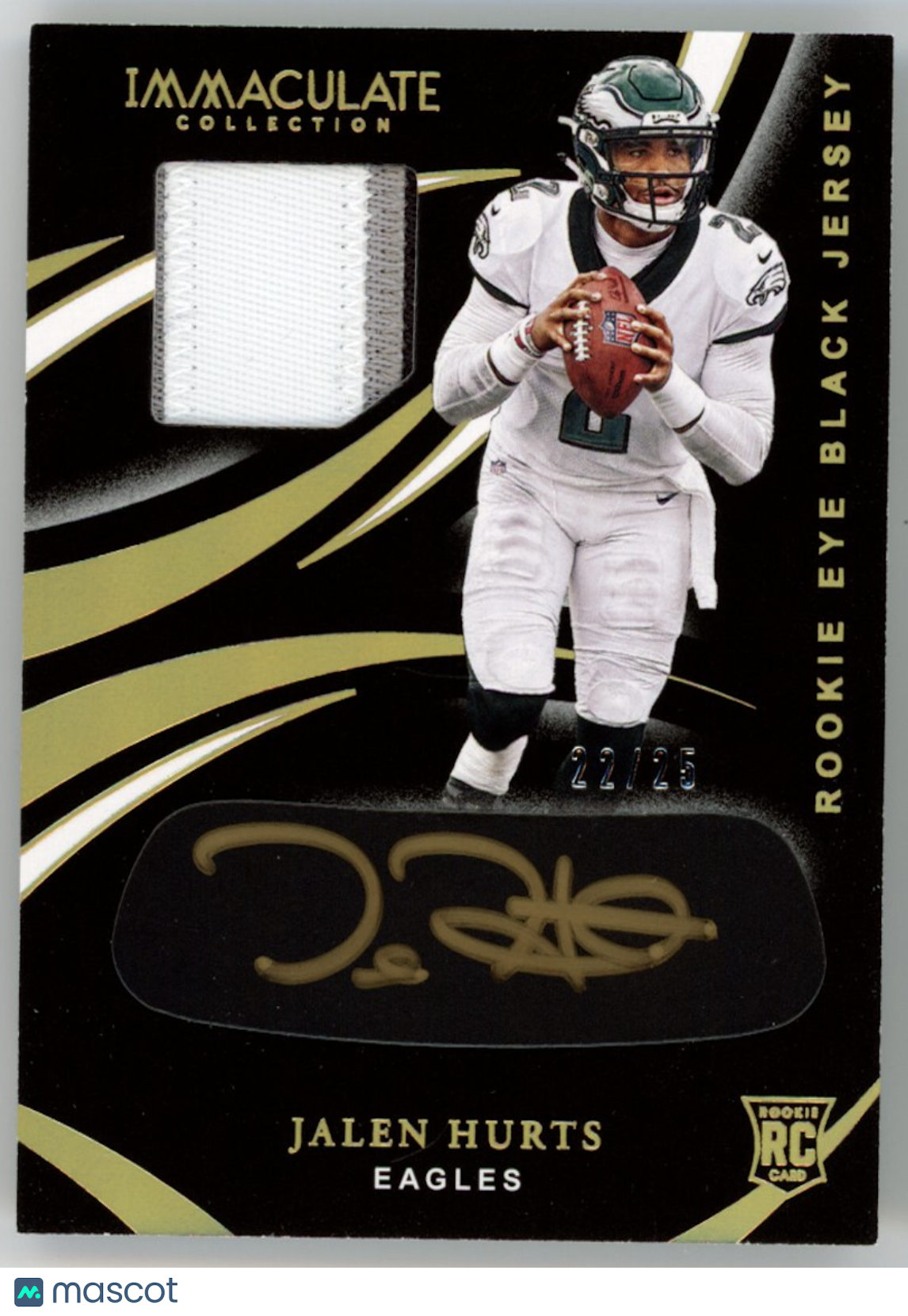 JALEN HURTS 2020 Panini Immaculate Rookie Eye Black Jersey Patch Auto Gold /25