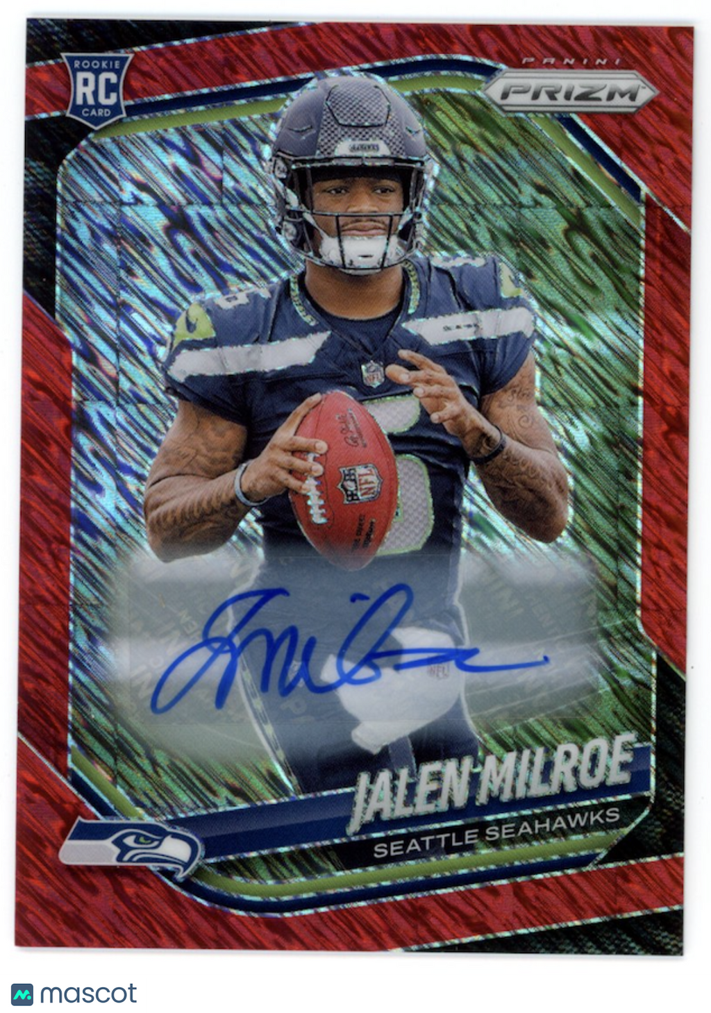 JALEN MILROE 2025 Panini Prizm Red Shimmer FOTL Rookie Auto /35 #317 Seahawks