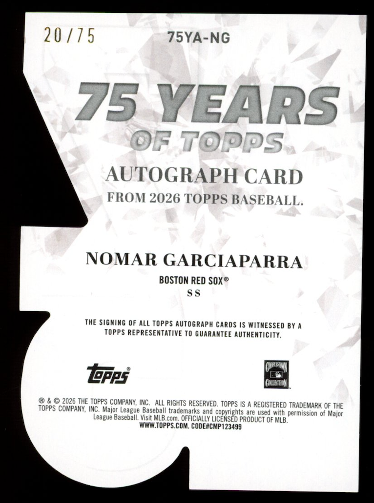 NOMAR GARCIAPARRA 2026 Topps 75 Years of Topps Auto /75 #75YA-NG Red Sox