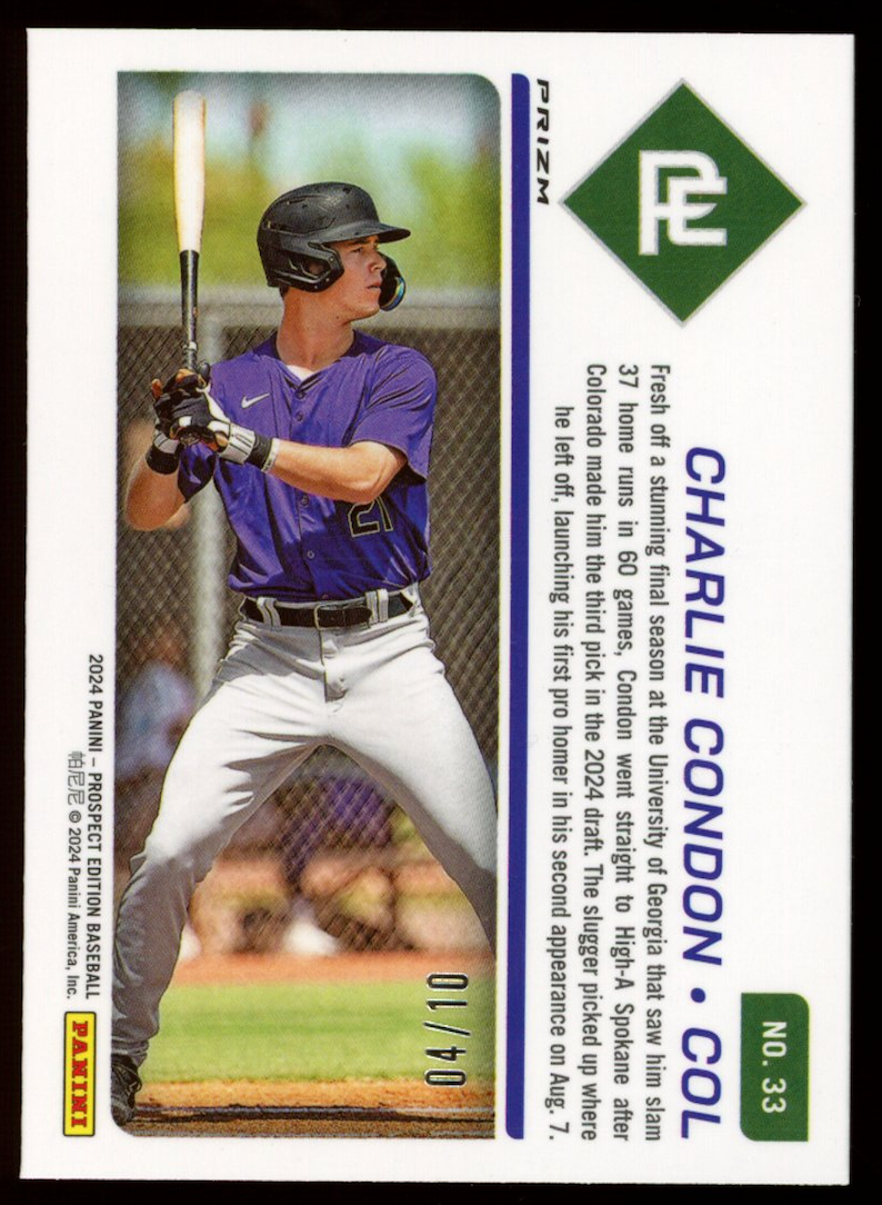CHARLIE CONDON 2024 Panini Prospect Edition Gold Prizm /10 #33 Rockies