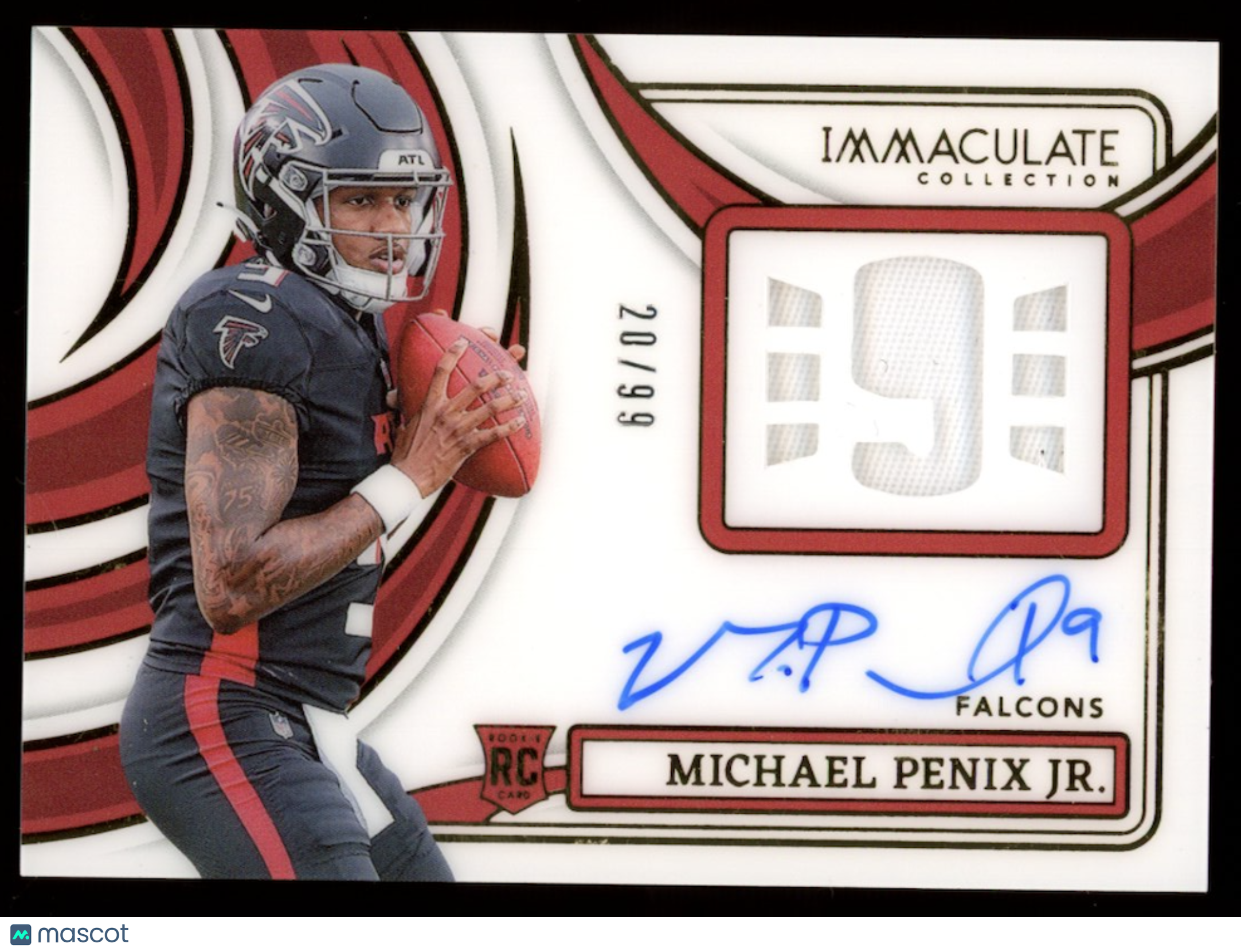 MICHAEL PENIX JR. 2024 Panini Immaculate Rookie Jersey Number Patch Auto /99