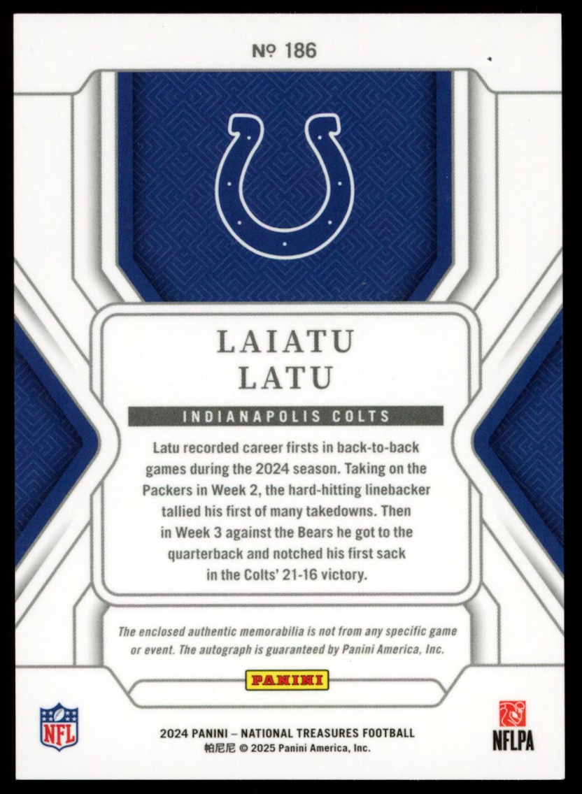 LAIATU LATU 2024 National Treasures Stars Stripes Rookie Patch Auto /25 #186