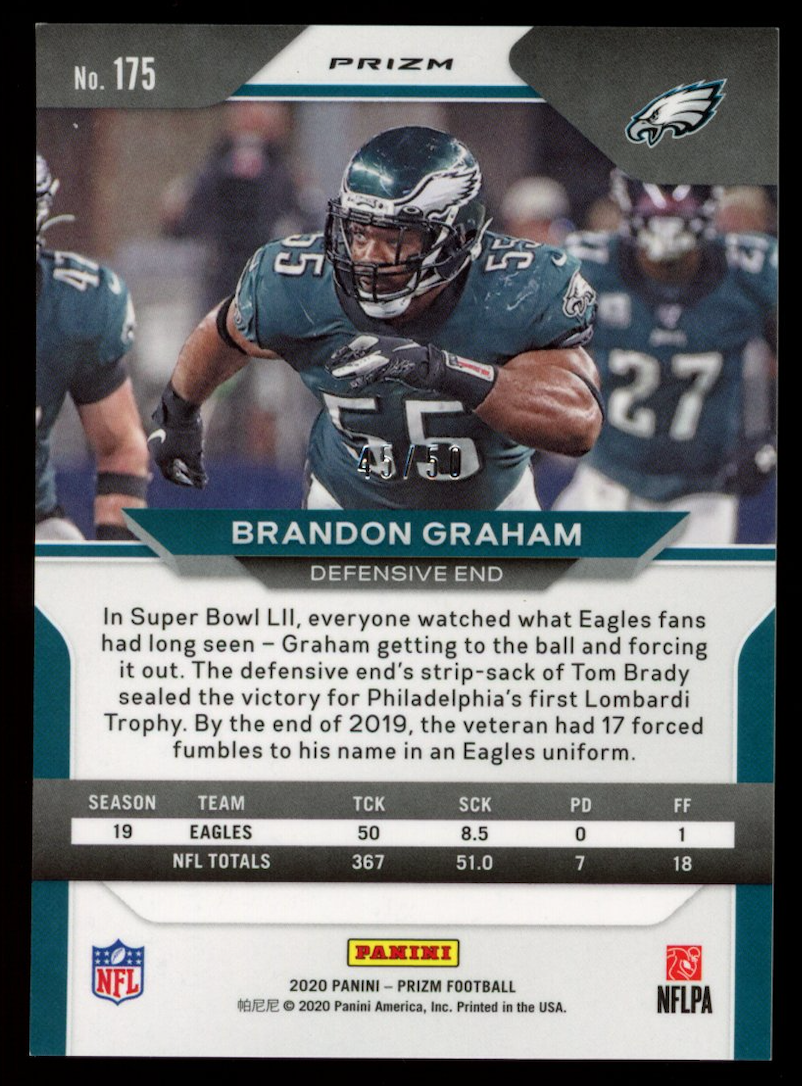 BRANDON GRAHAM 2020 Panini Prizm No Huddle Red Disco /50 #175 Eagles
