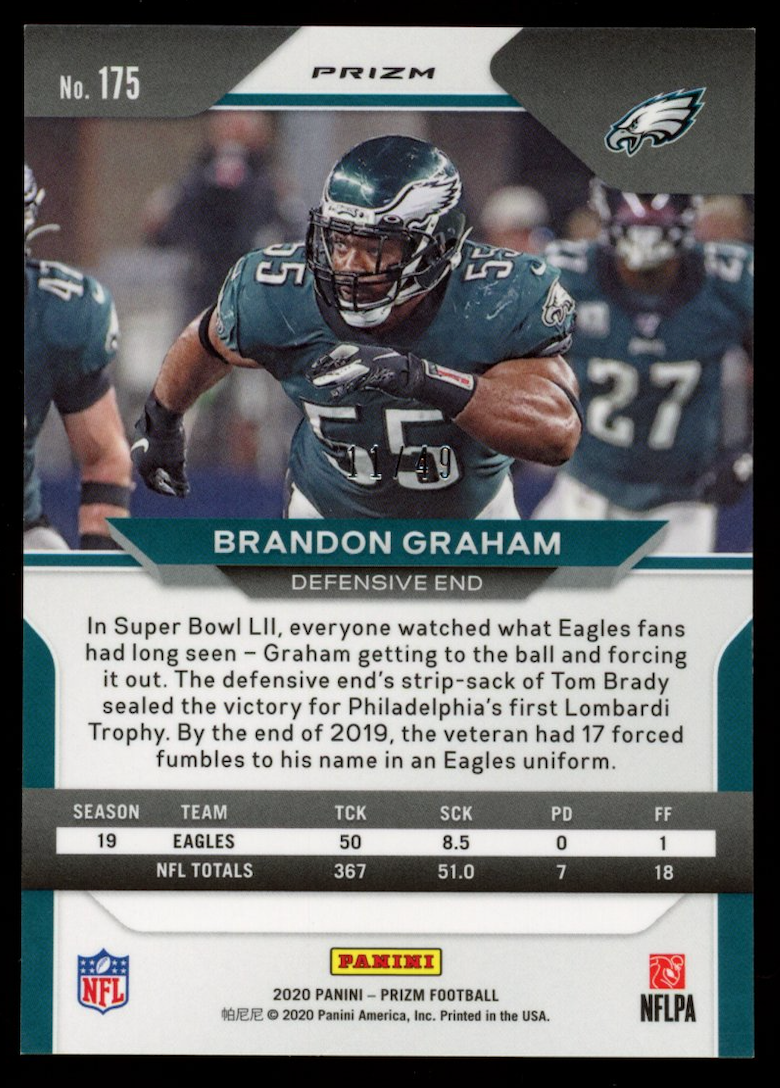 BRANDON GRAHAM 2020 Panini Prizm Red & Yellow Prizm /49 #175 Eagles
