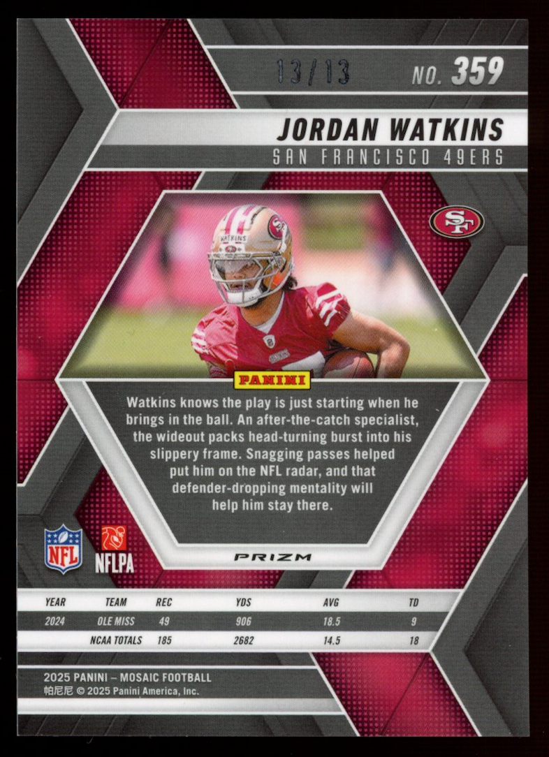 JORDAN WATKINS 2025 Panini Mosaic FOTL Green Spectris Prizm /13 Rookie #359