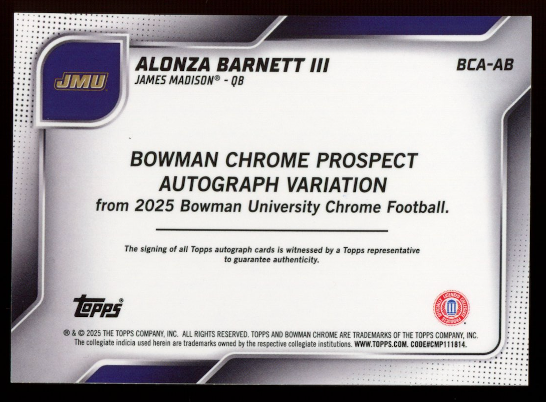ALONZA BARNETT III 2025 Bowman U Chrome 1st Blue Mini Diamond Auto /150 #BCA-AB