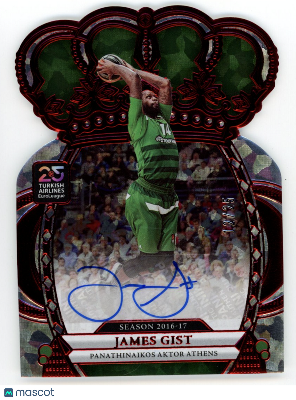 JAMES GIST 2024-25 Panini Crown Royale EuroLeague Cracked Ice Auto /25 #CA-JMS
