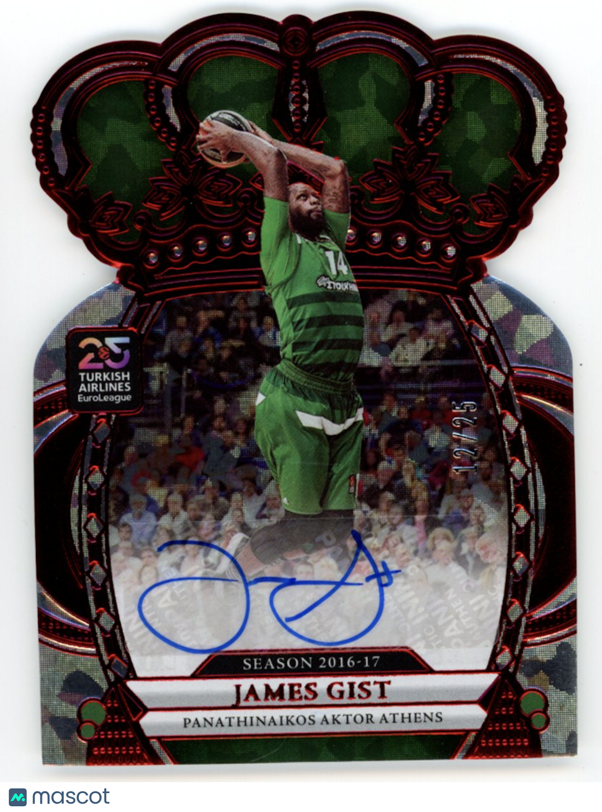 JAMES GIST 2024-25 Panini Crown Royale EuroLeague Cracked Ice Auto /25 #CA-JMS