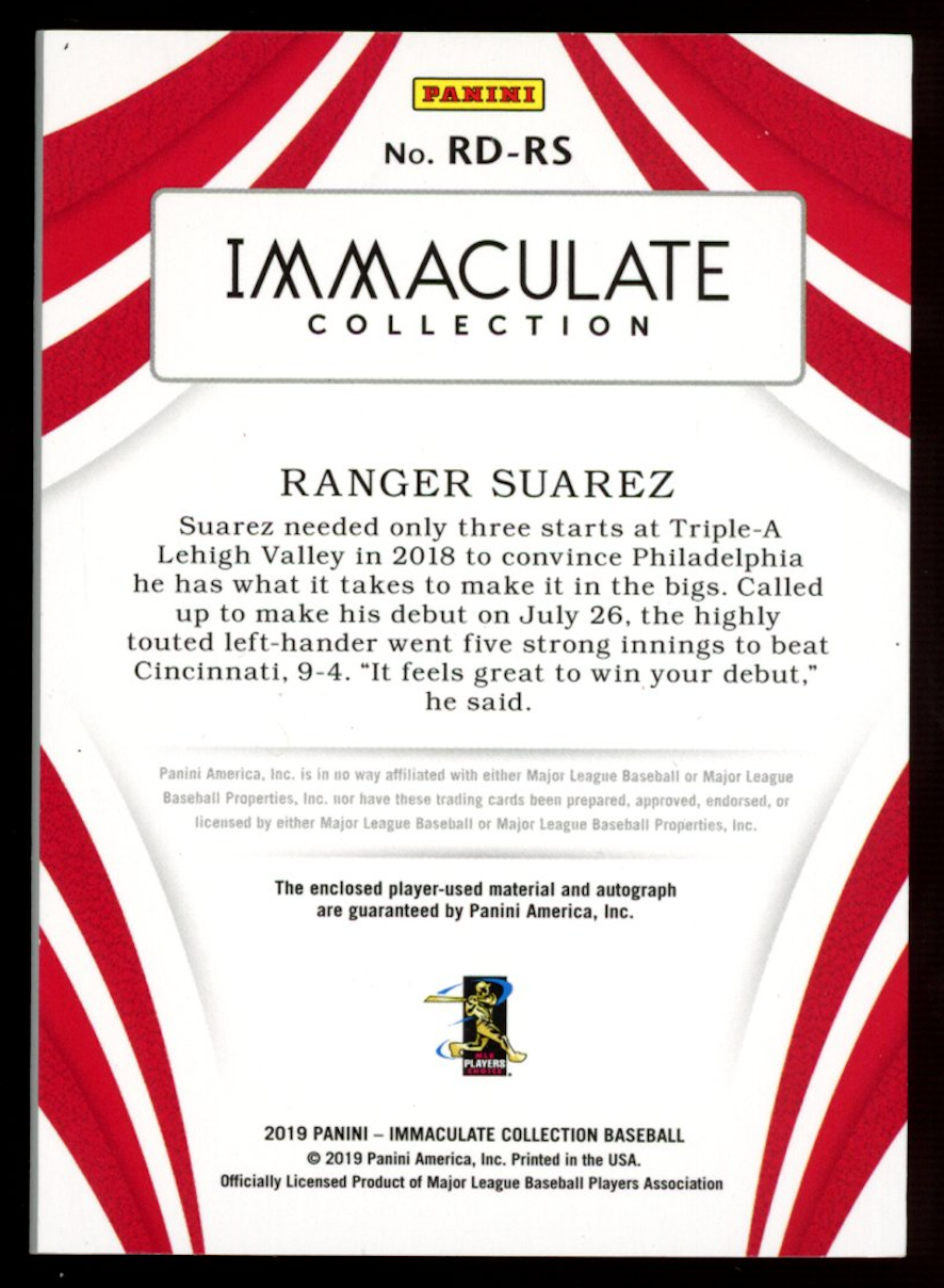 RANGER SUAREZ 2019 Immaculate Rookie Debut Dual Logo Patch Auto 1/1 #RD-RS